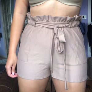 Express Paperbag High Waist Shorts Size M TAN
